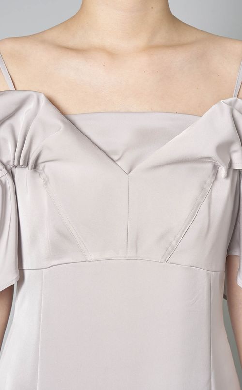 ドレープオフショルダーサテンドレス