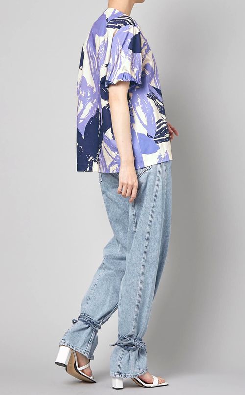 フラワープリントボートネックトップス