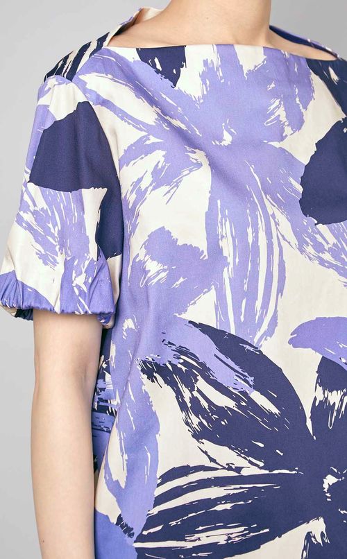 フラワープリントボートネックトップス