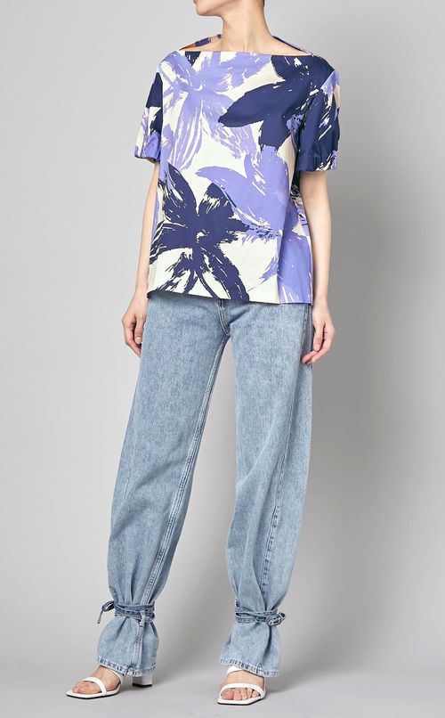 フラワープリントボートネックトップス