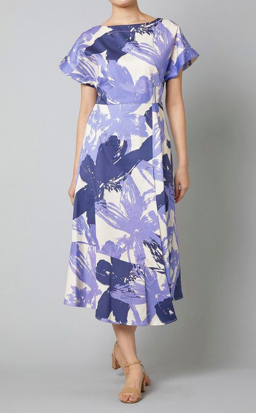 フラワープリントボートネックワンピース