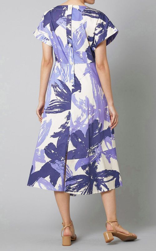 フラワープリントボートネックワンピース