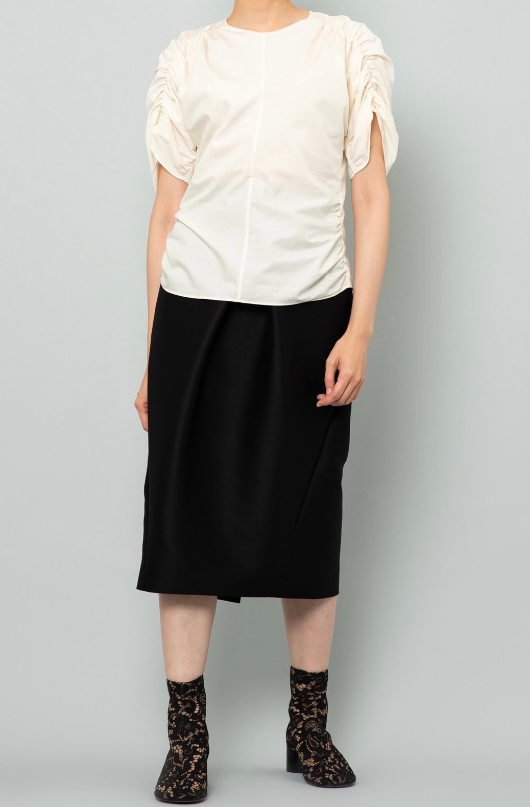 コットンシルクシャーリングブラウス