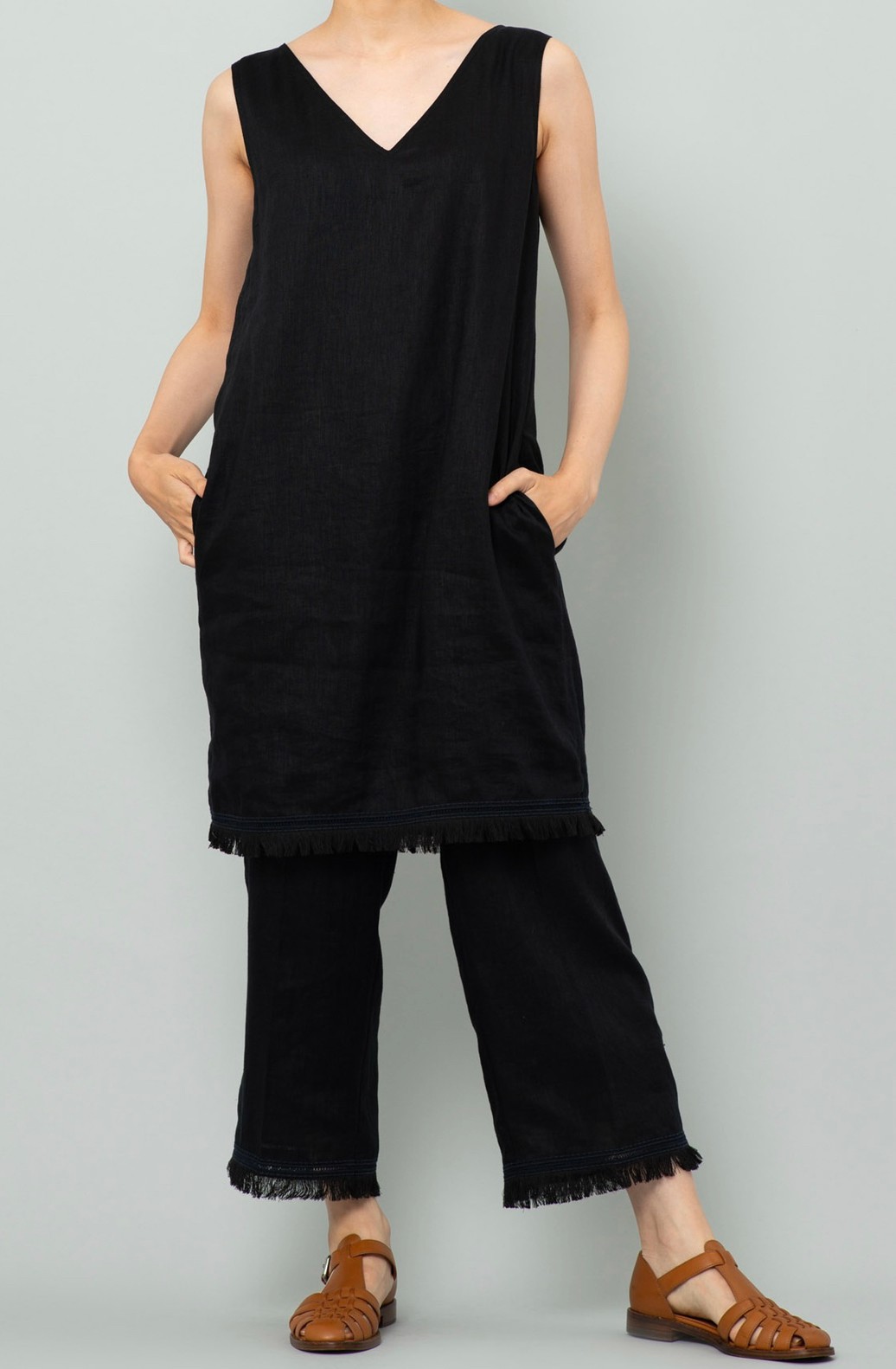 リネンクロップドストレートパンツ