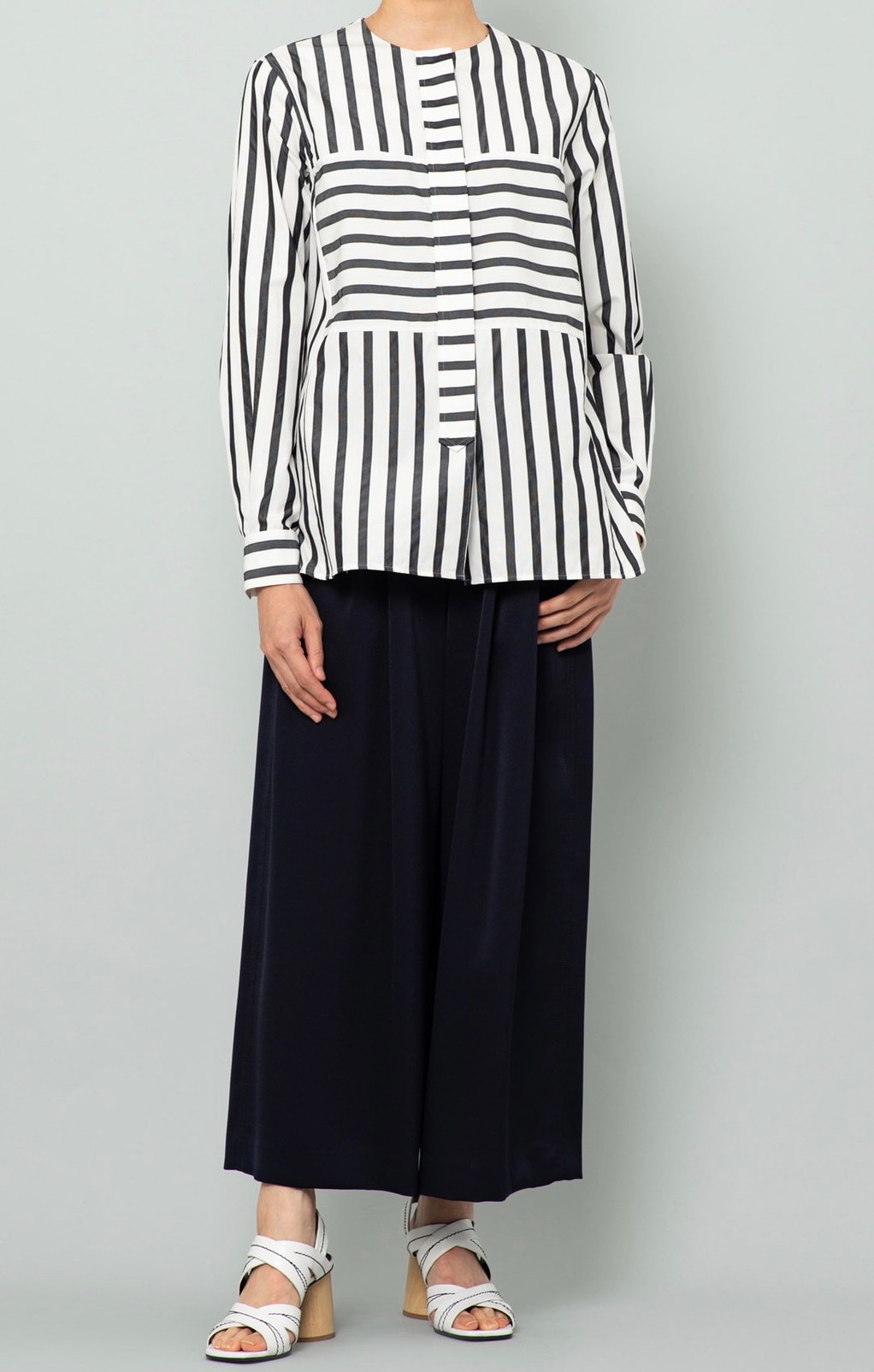 コットンシルクストライプブラウス