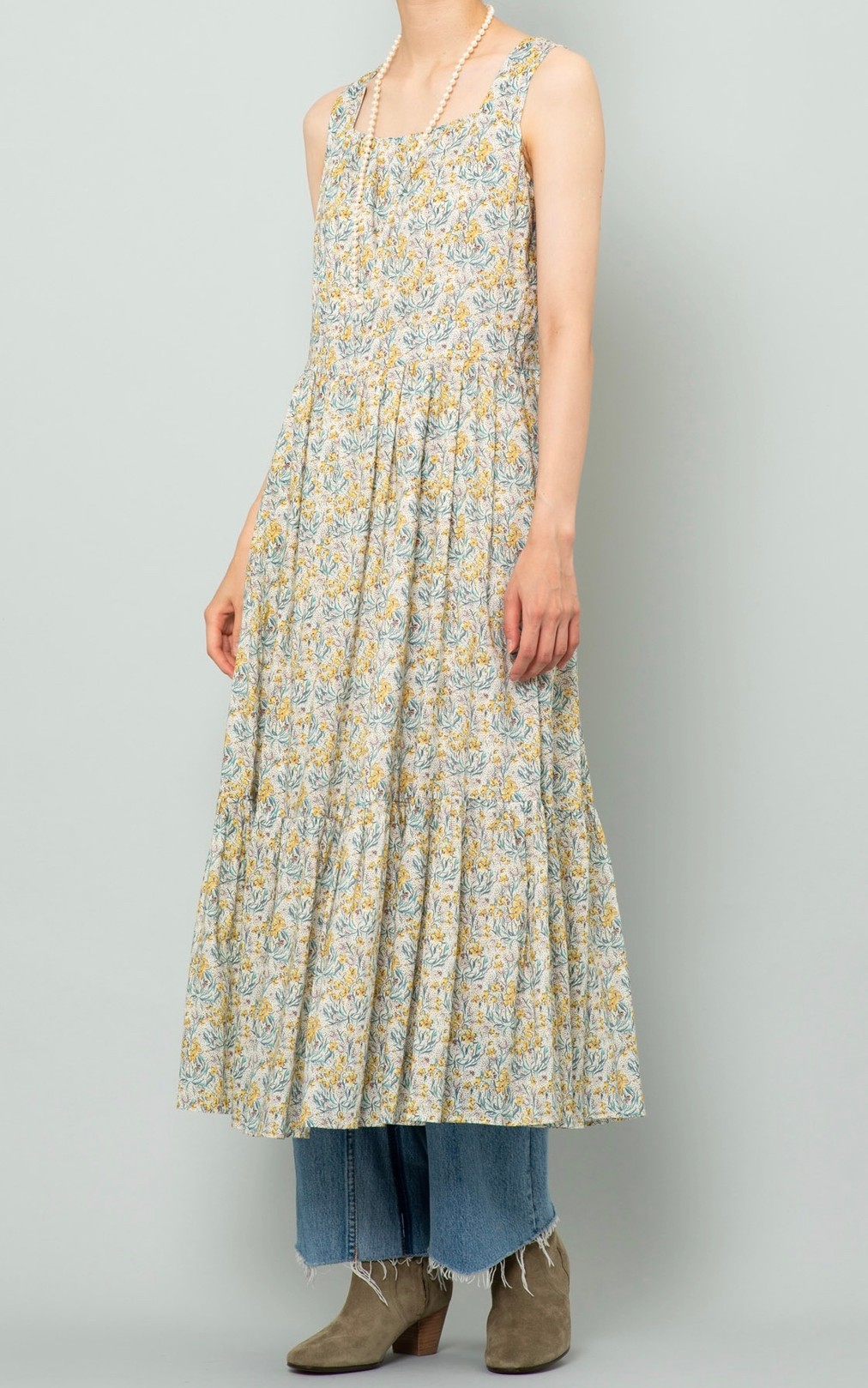 リバティー柄ティアードワンピース