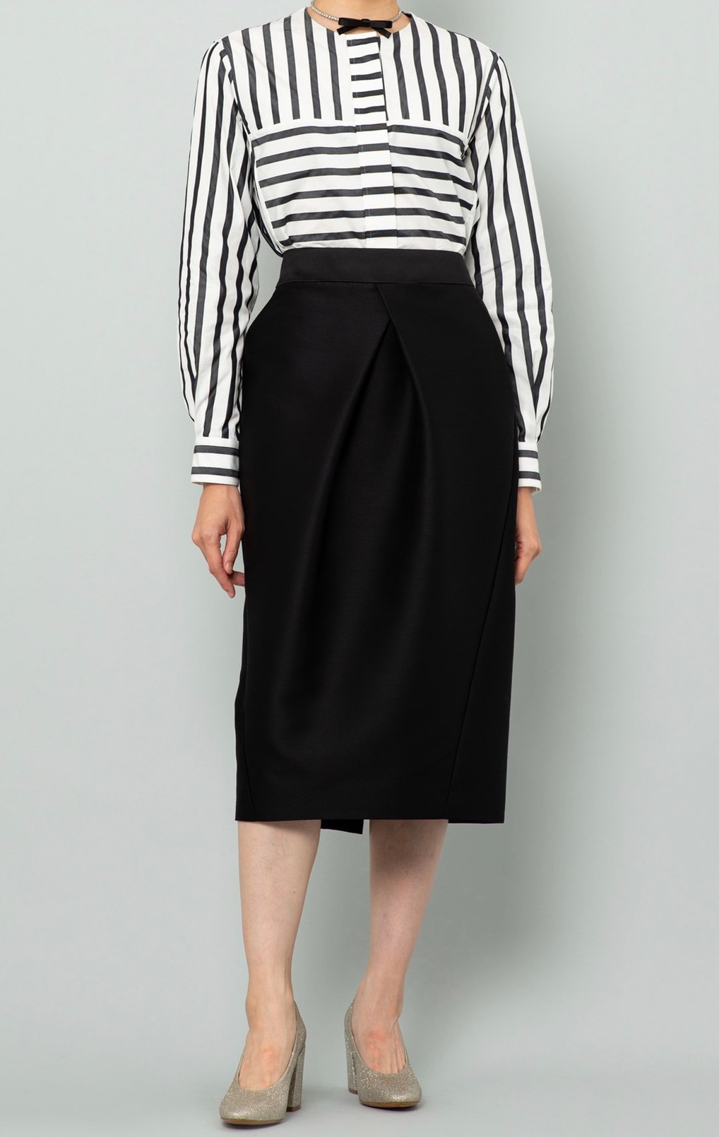 コットンシルクストライプブラウス