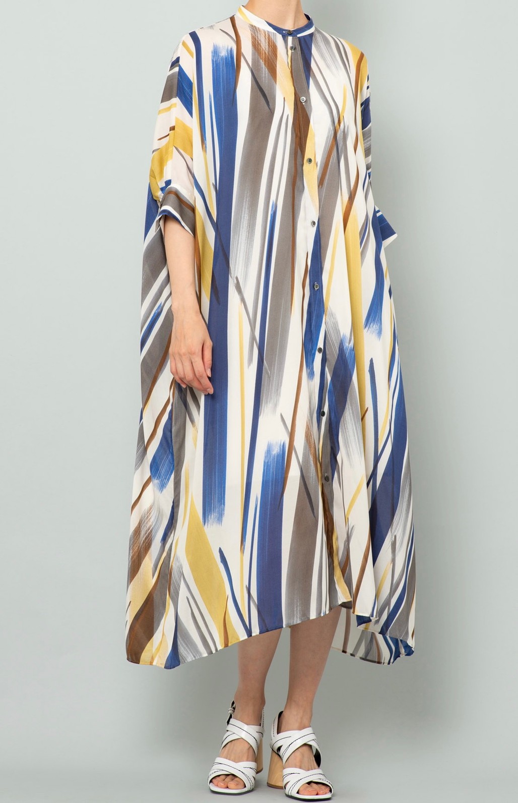 ハンドペイント調プリントシャツワンピース