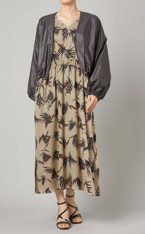 リーフプリントVネックワンピース