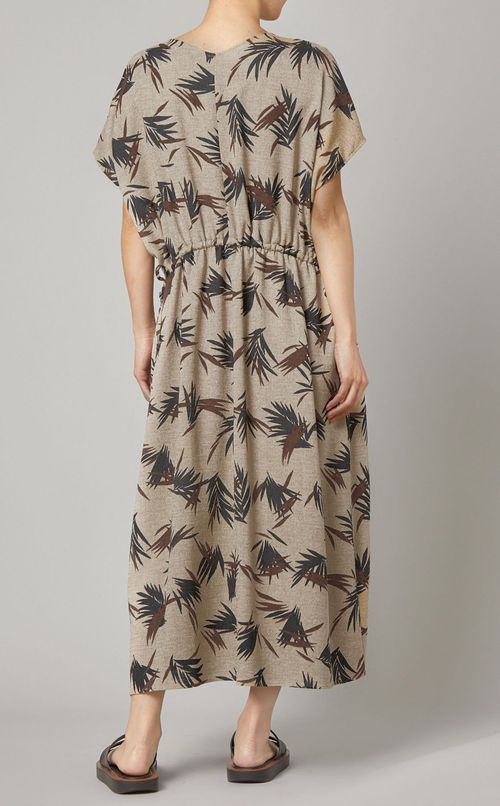 リーフプリントVネックワンピース