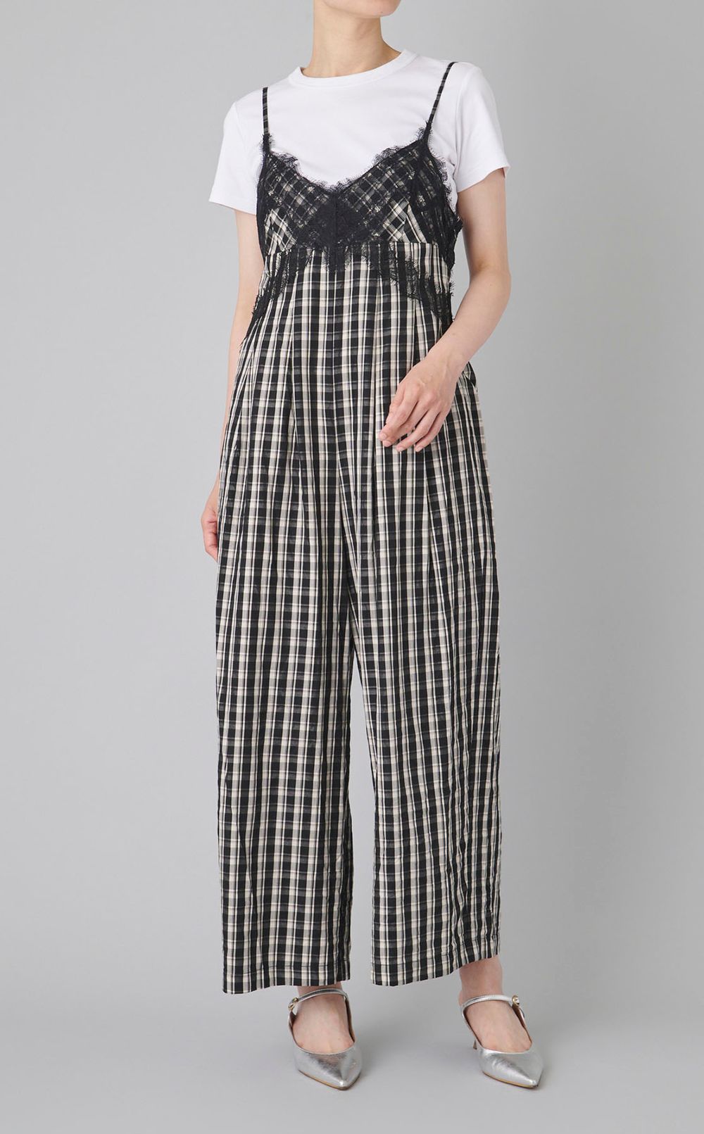 チェックレースオールインワン