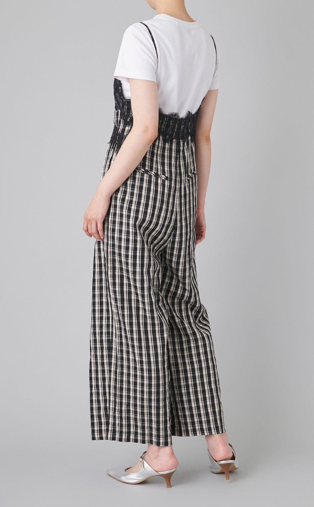 チェックレースオールインワン