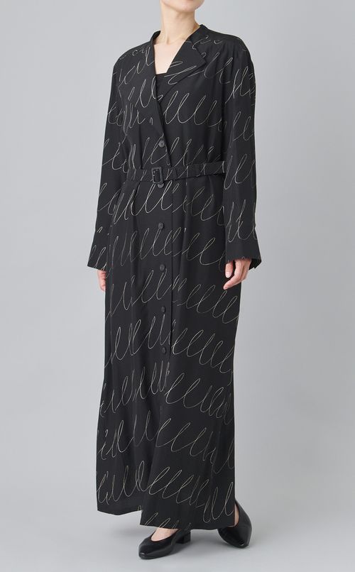 スケッチプリントベルテッドワンピース