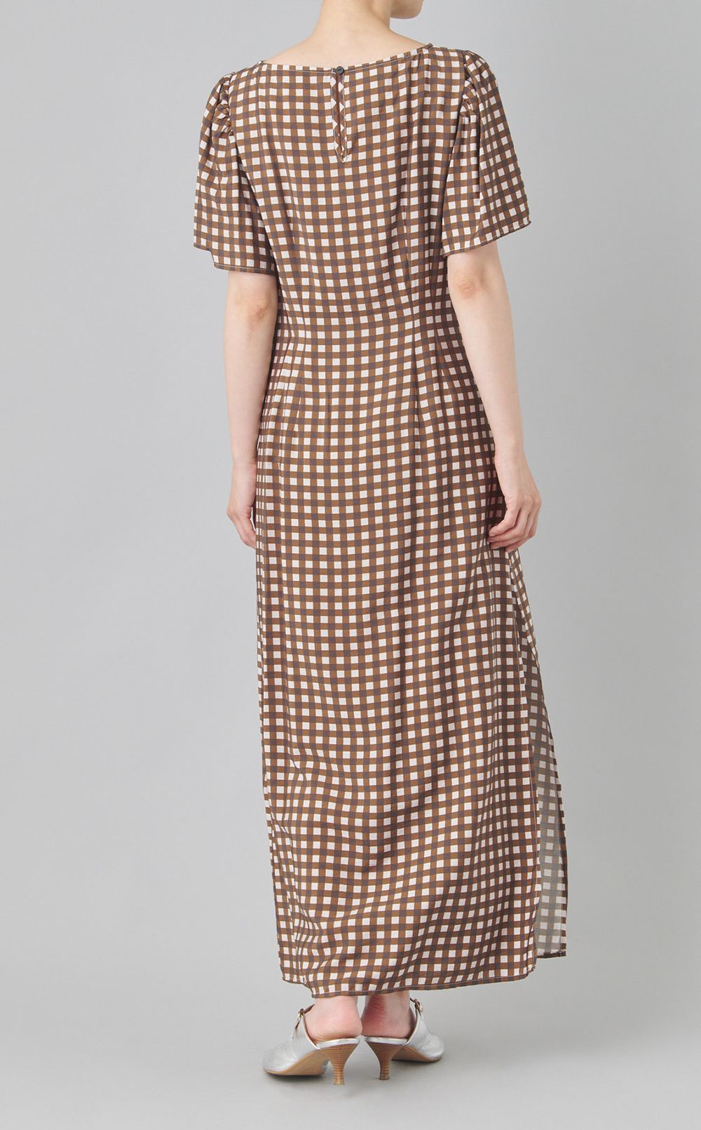 ブラウンギンガムロングワンピース