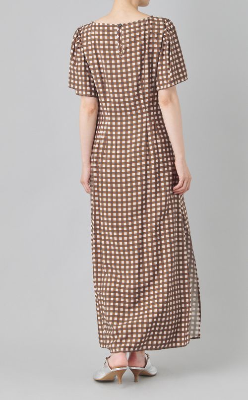 ブラウンギンガムロングワンピース