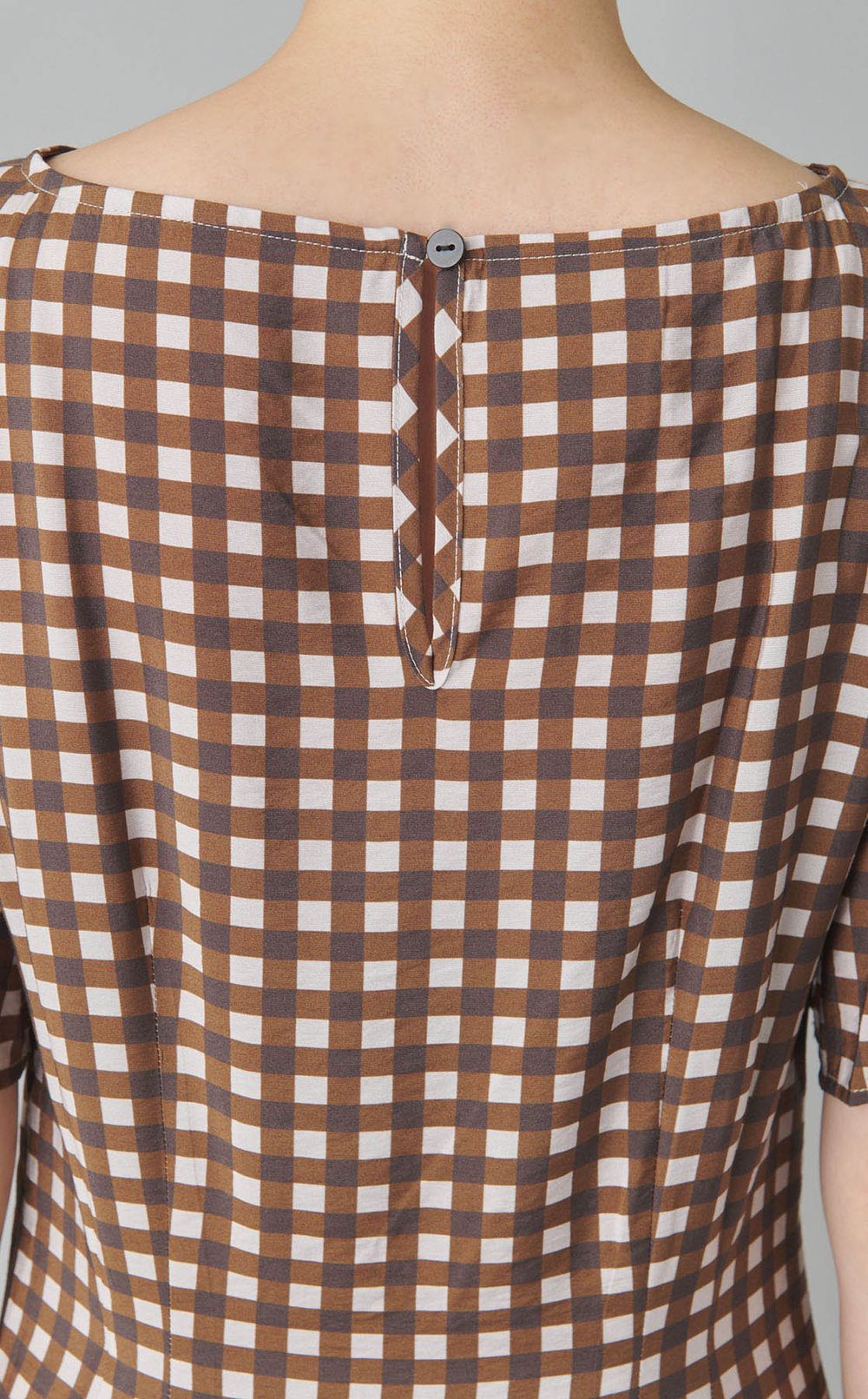 ブラウンギンガムロングワンピース