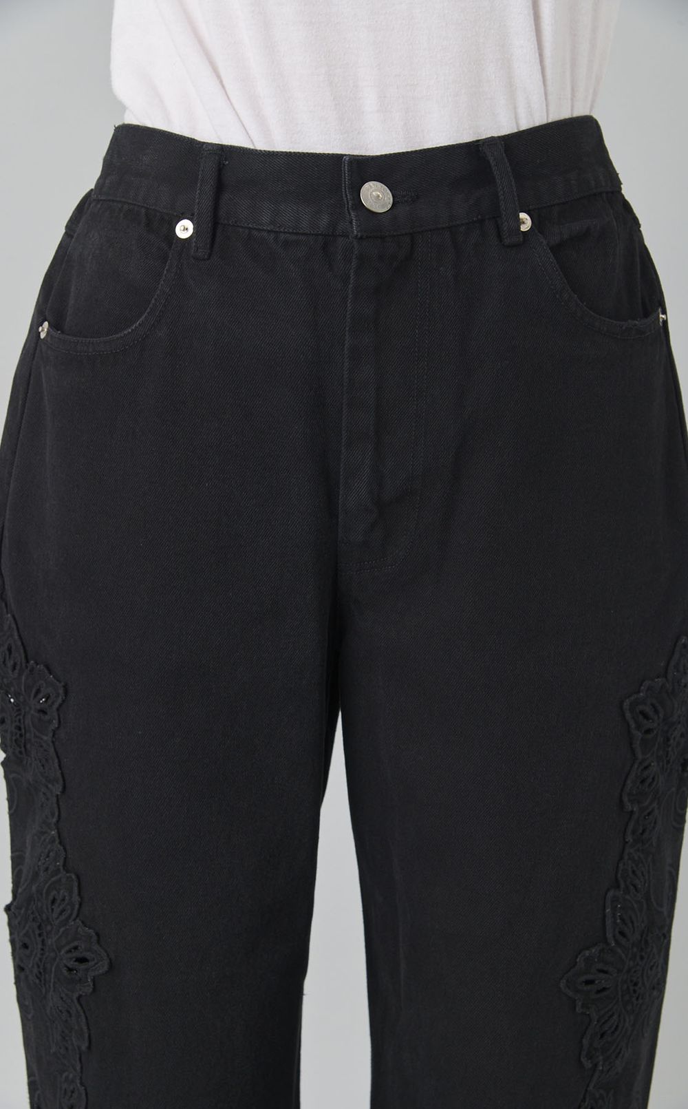 カットワークレースデニムパンツ