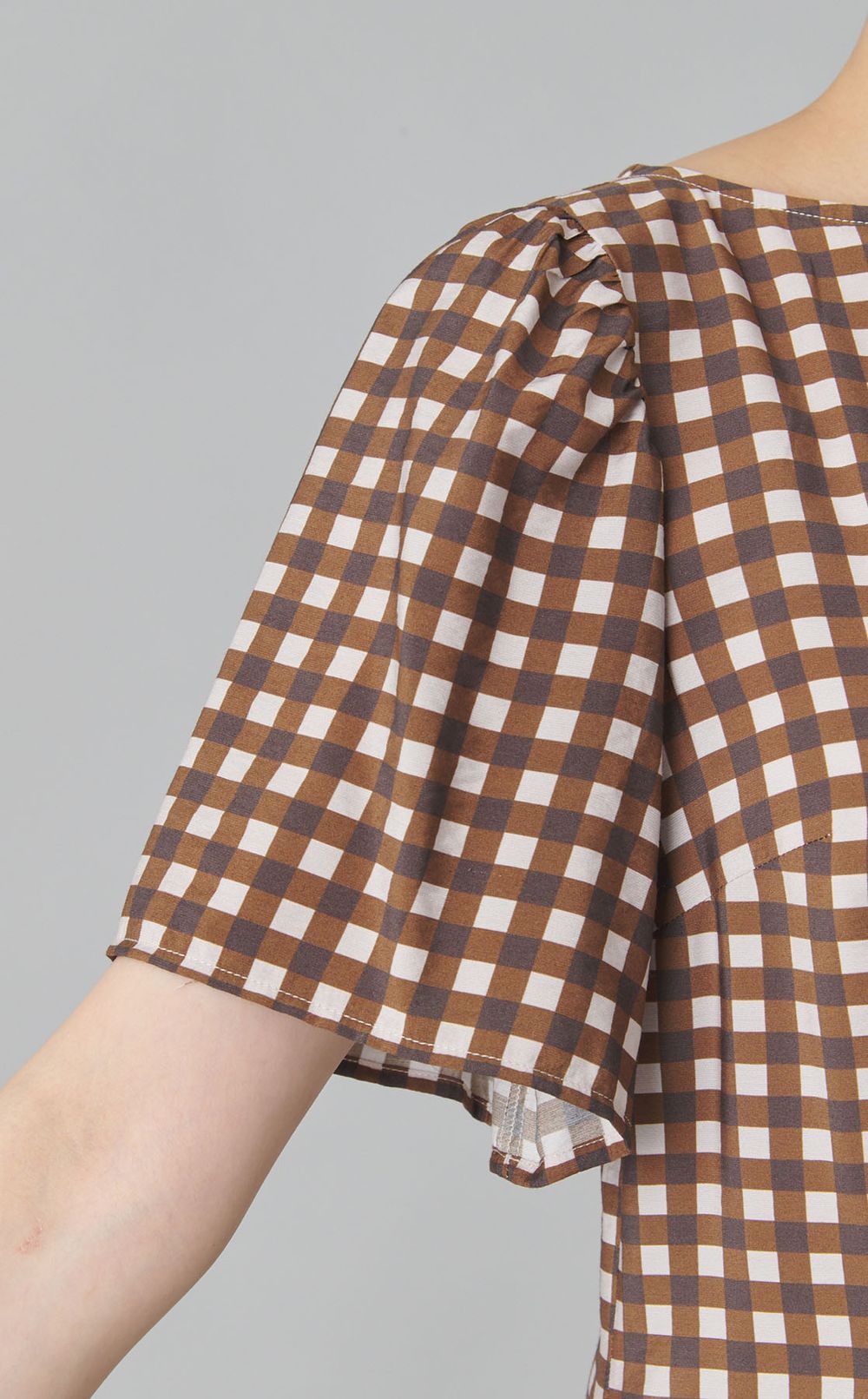 ブラウンギンガムロングワンピース