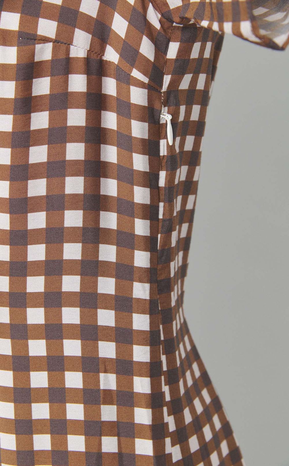 ブラウンギンガムロングワンピース
