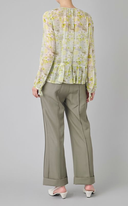 ライムフラワープリントフリルブラウス