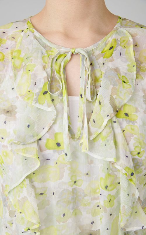 ライムフラワープリントフリルブラウス