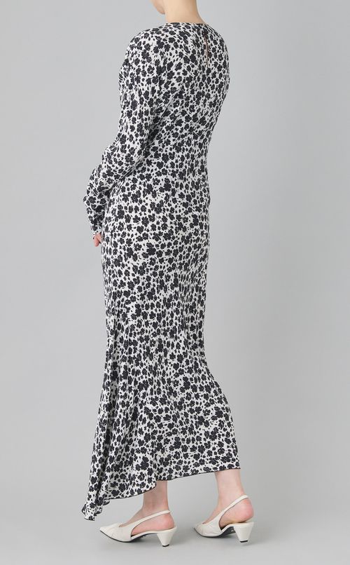 フラワープリン卜ギャザーネックワンピース