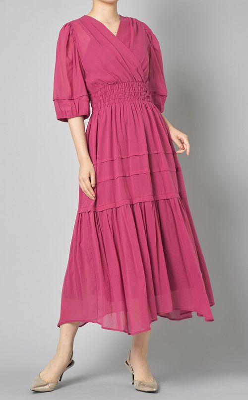 カシュクールコットンギャザーワンピース