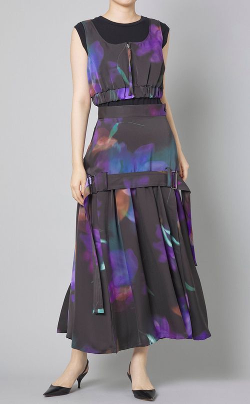 フラワープリントベルトギャザースカート