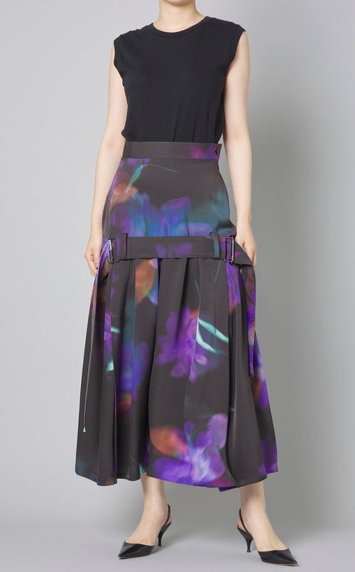 フラワープリントベルトギャザースカート