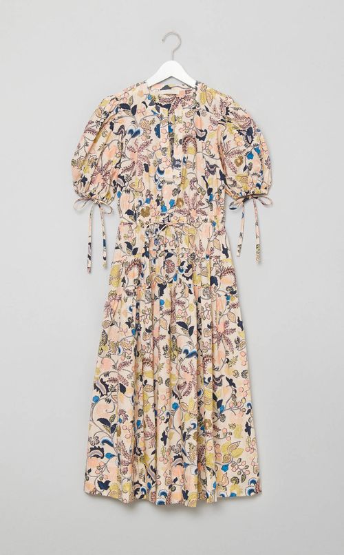 ボタニカルプリントパフスリーブワンピース