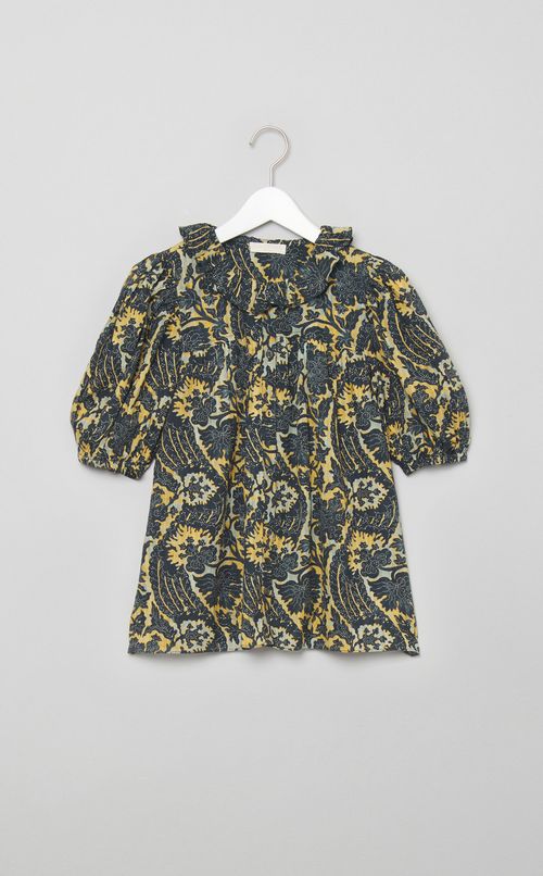 コットンプリントパフスリーブブラウス