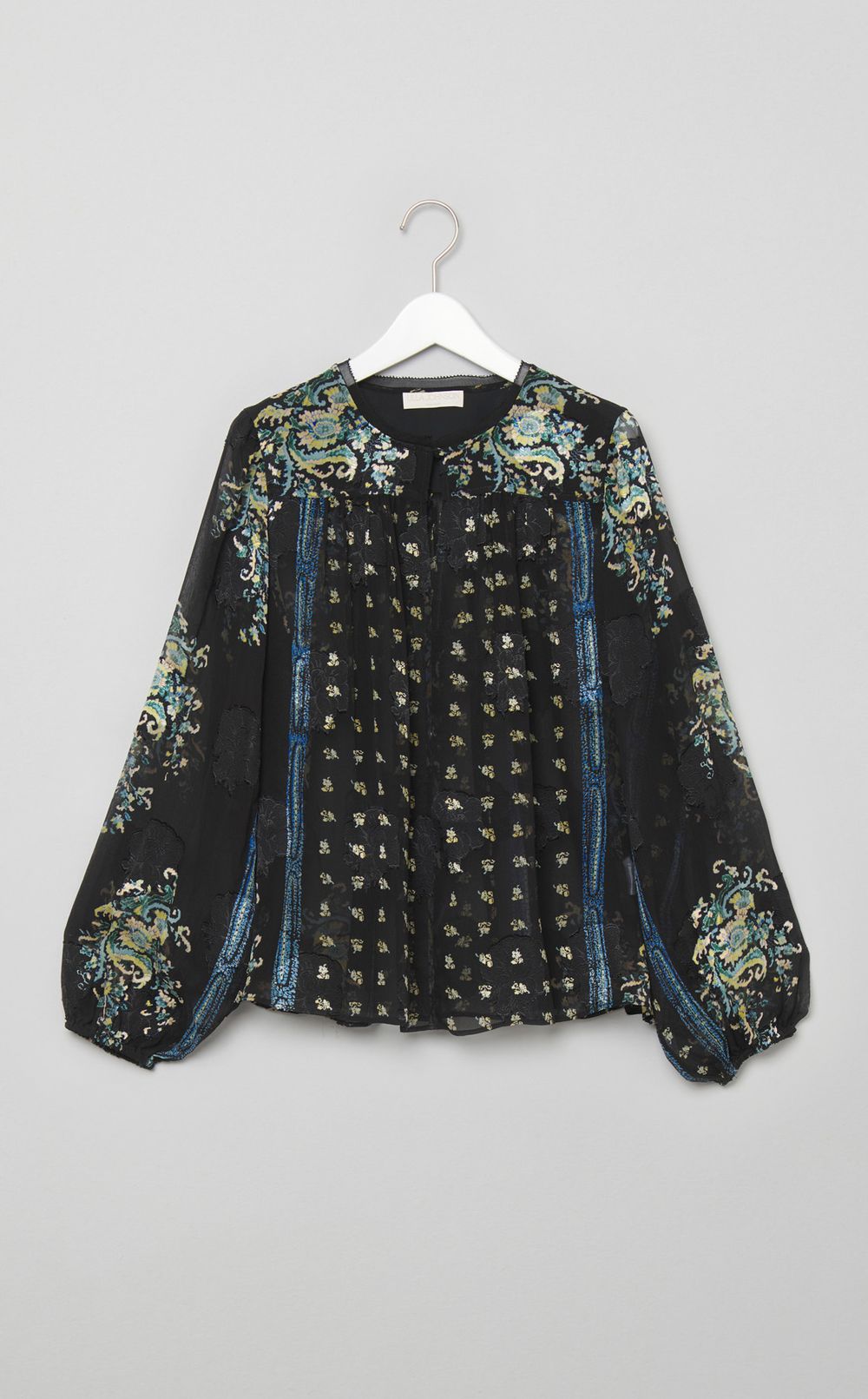 フラワープリントシアーギャザーブラウス