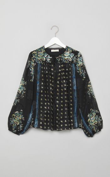 フラワープリントシアーギャザーブラウス