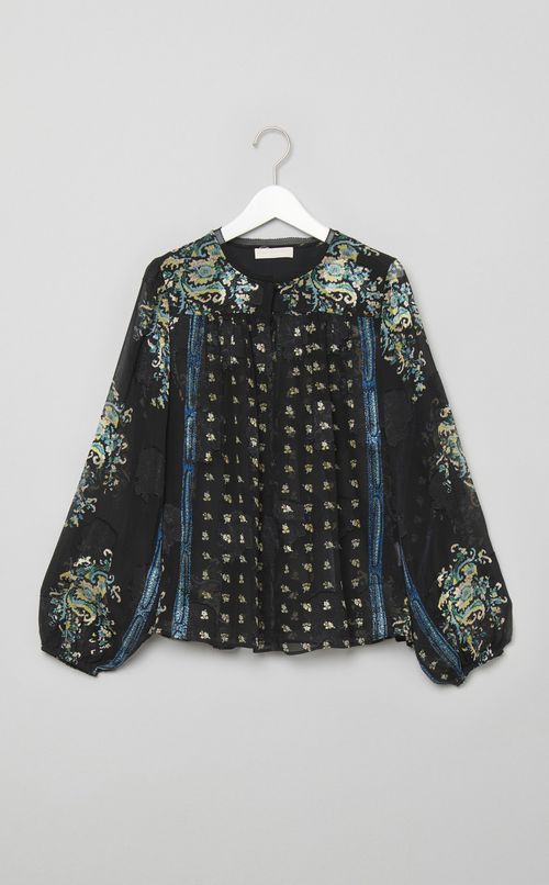 フラワープリントシアーギャザーブラウス