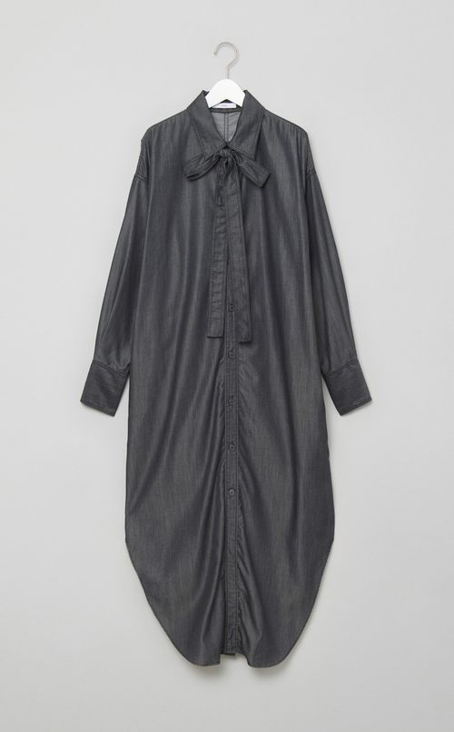 シャンブレータイ付きシャツワンピース