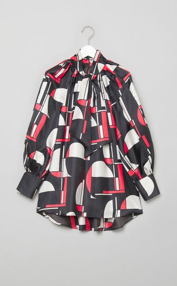 プリントショートボウタイブラウス