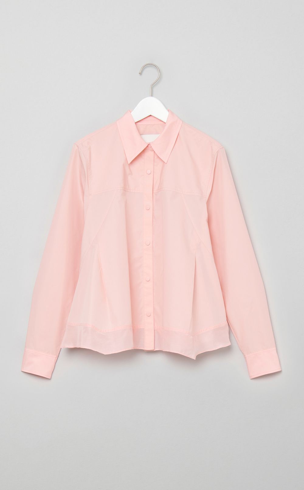 異素材ヘムフレアシャツ