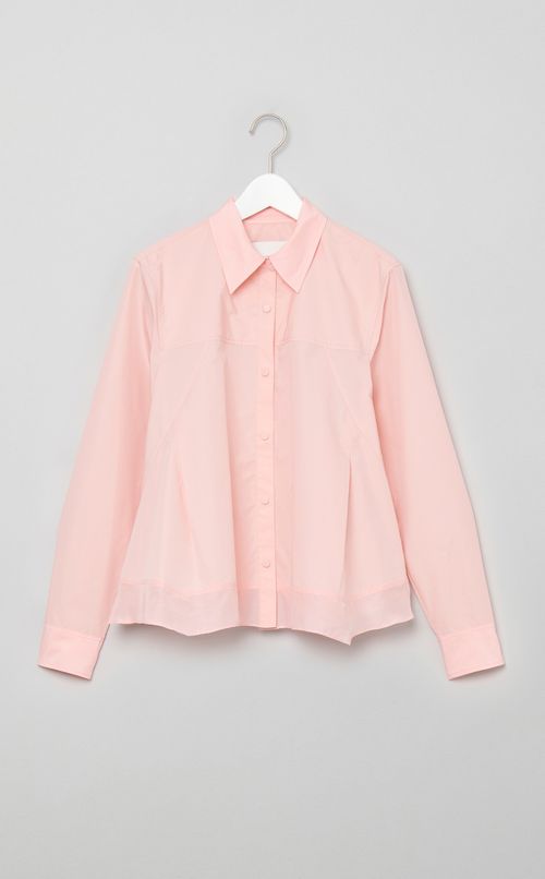 異素材ヘムフレアシャツ