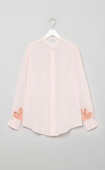 レーススリーブバンドカラーシャツ