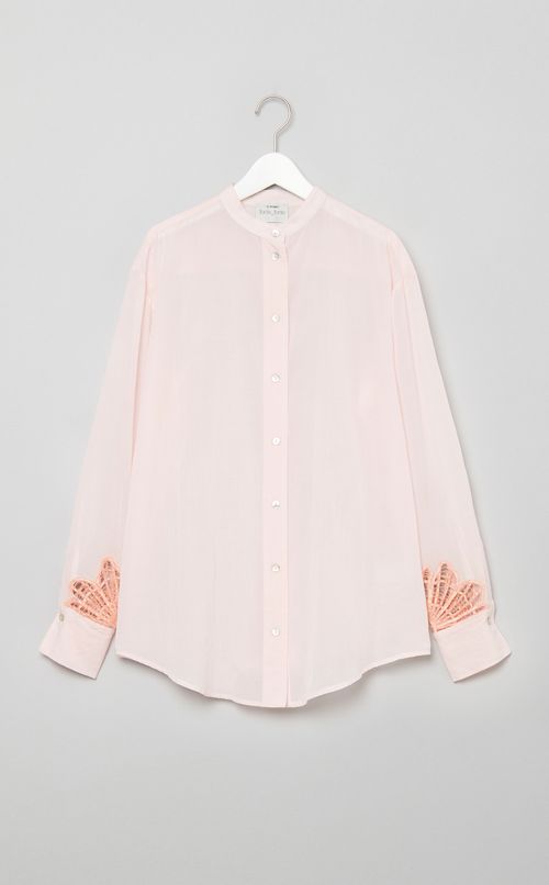 レーススリーブバンドカラーシャツ