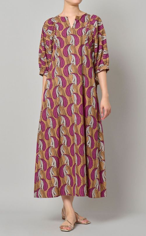 プリントギャザースリーブドレス