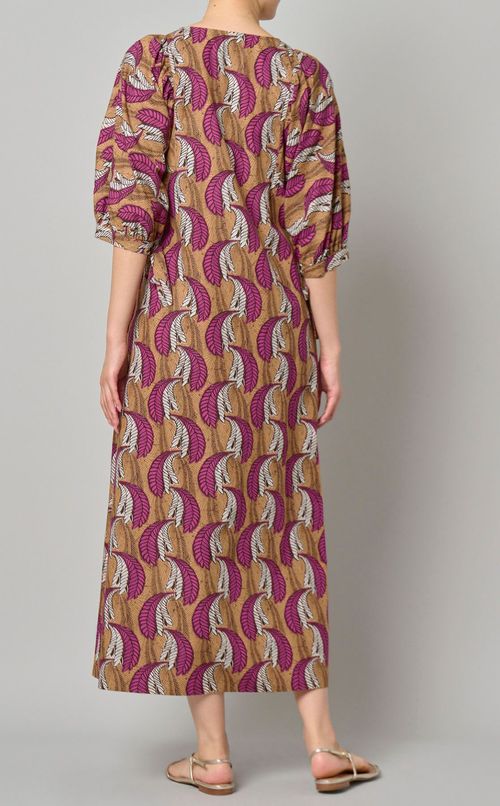 プリントギャザースリーブドレス