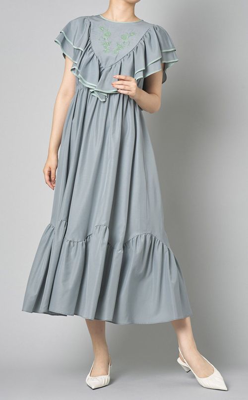 刺繍ティアードラインワンピース
