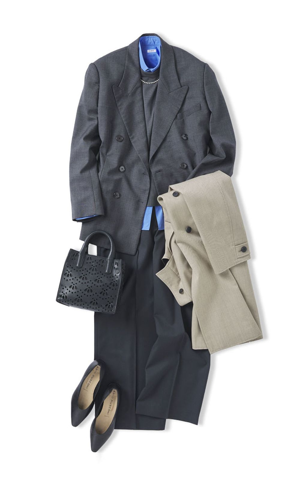 ベルト付ウールワイドパンツ