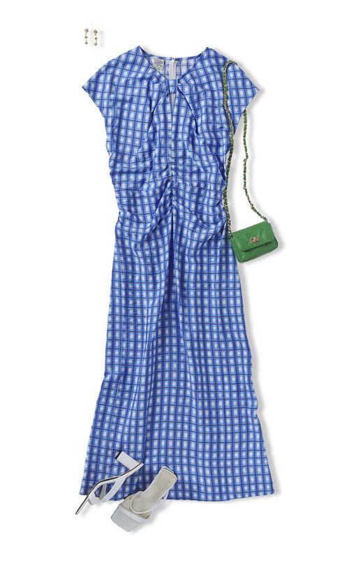 チェックプリントギャザーウエストワンピース