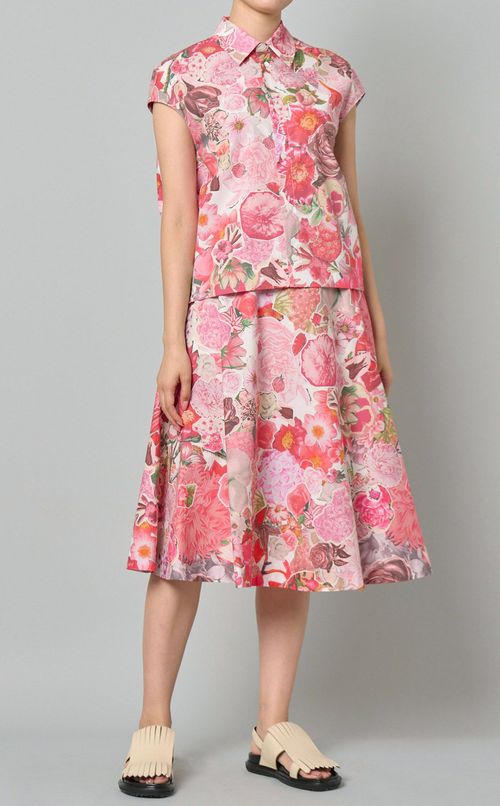 コラージュプリントミディフレアスカー卜