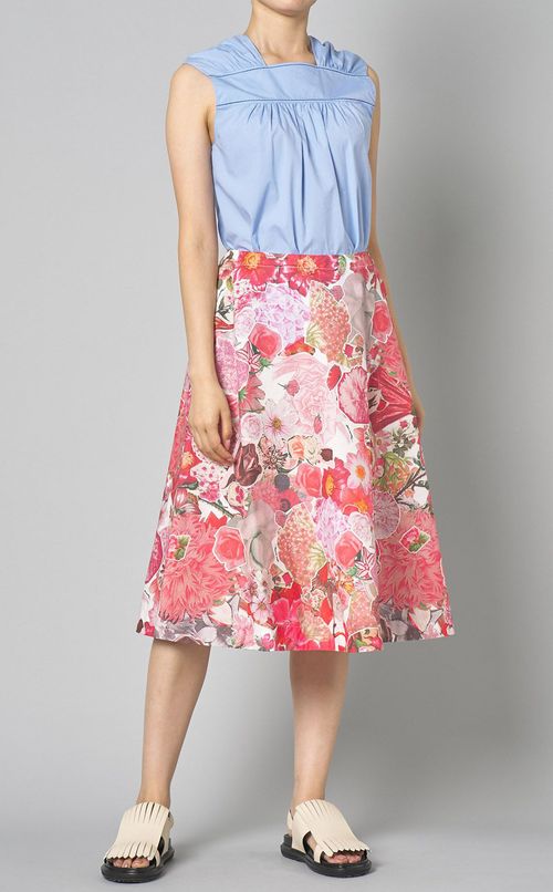 コラージュプリントミディフレアスカー卜