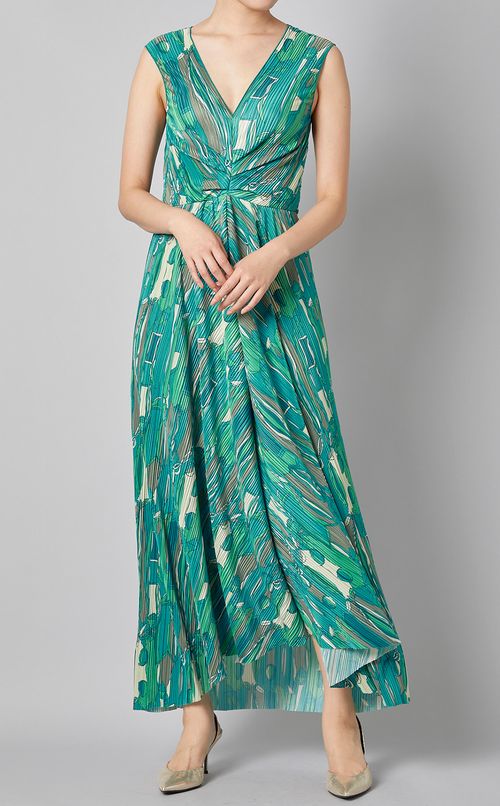 プリントジャージノースリーブドレス