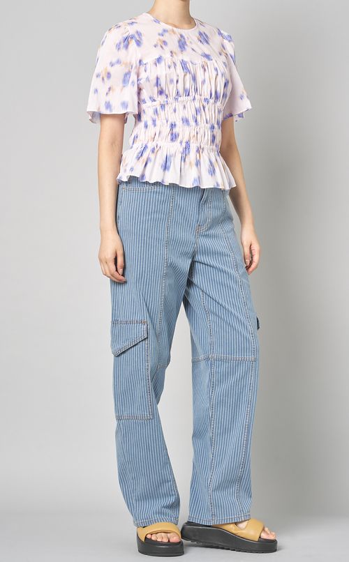 フラワーレオパードギャザーブラウス