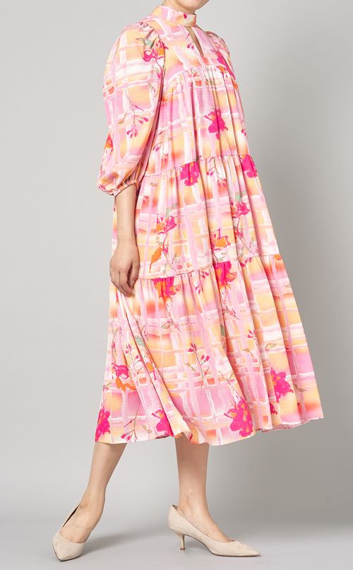 フラワープリントティアードワンピース